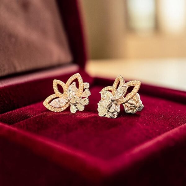 Pavé 1.79 Cts Marquise Pear Round F/VS1 Diamonds Stud Earrings In 14K Rose Gold