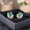 E-309 (18) Classy 2.44 Cts Pear Marquise F/VS1 Diamonds Emerald Stud Earrings 14K Rose Gold