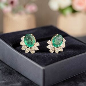 Home 11 Classy 2.44 Cts Pear Marquise F/VS1 Diamonds Emerald Stud Earrings 14K Rose Gold