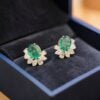 E-309 (21) Classy 2.44 Cts Pear Marquise F/VS1 Diamonds Emerald Stud Earrings 14K Rose Gold