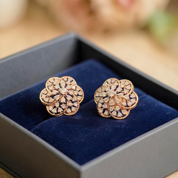 Graceful 1.46 Cts Round Brilliant F/VS1 Diamonds Stud Earrings In 14K Rose Gold