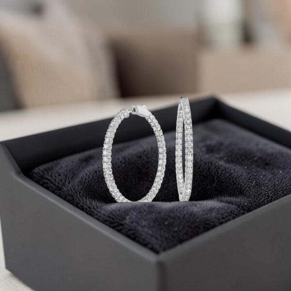 E-313 (4) Pavé 4.30 Ct Round Brilliant F/VS1 Diamonds Inside Out Hoop Earrings In 14K Gold