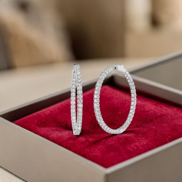 E-313 (5) Pavé 4.30 Ct Round Brilliant F/VS1 Diamonds Inside Out Hoop Earrings In 14K Gold