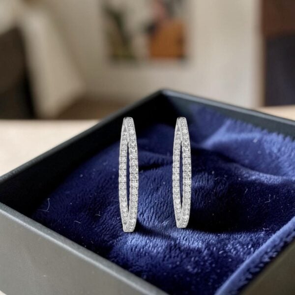 E-313 (6) Pavé 4.30 Ct Round Brilliant F/VS1 Diamonds Inside Out Hoop Earrings In 14K Gold