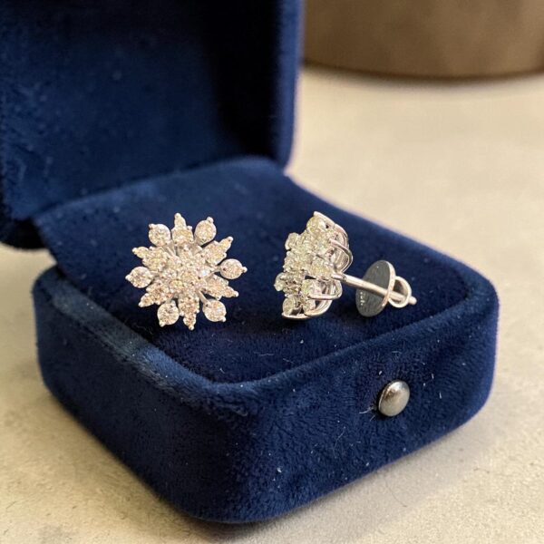 1.33 Ct Round Brilliant F/VS1 Diamonds Snowflake Stud Earrings In 18K White Gold