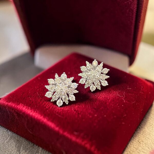1.33 Ct Round Brilliant F/VS1 Diamonds Snowflake Stud Earrings In 18K White Gold