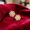 E-568-Y (24) Stunning 1.33 Cts Round Brilliant F/VS1 Diamonds Floral Stud Earrings 18K Gold
