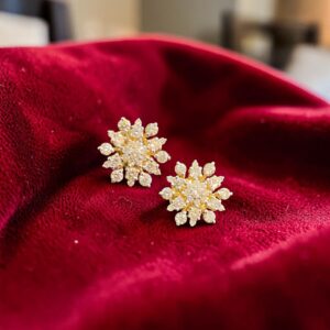 Stunning 1.33 Cts Round Brilliant F/VS1 Diamonds Floral Stud Earrings 18K Gold