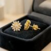 E-568-Y (27) Stunning 1.33 Cts Round Brilliant F/VS1 Diamonds Floral Stud Earrings 18K Gold