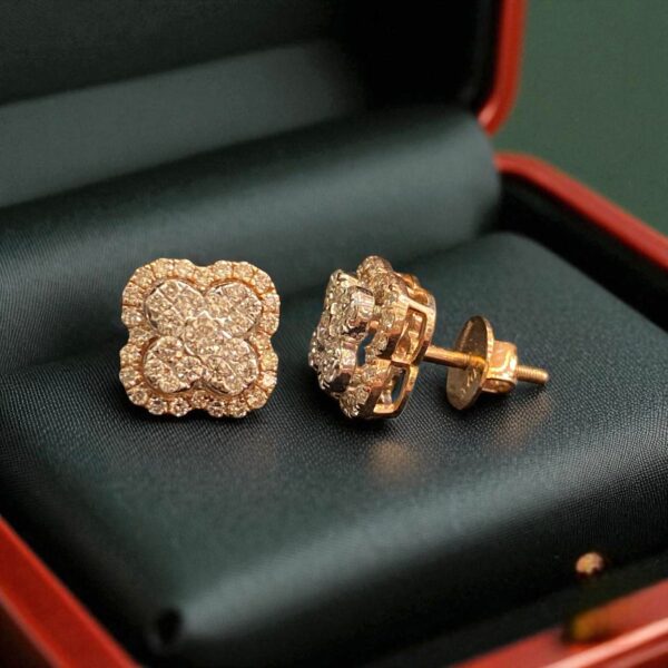 Stunning 1.42 Cts Round Brilliant Cut F/VS1 Diamonds Halo Stud Earrings 14K Gold