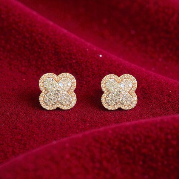 Stunning 1.42 Cts Round Brilliant Cut F/VS1 Diamonds Halo Stud Earrings 14K Gold
