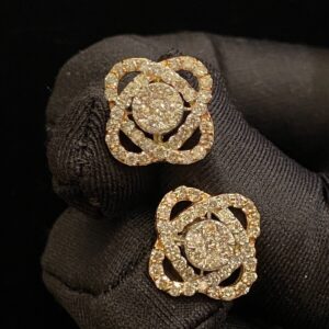 E-579 (1) Pave 2.10 Cts Round Brilliant Natural Diamonds 13.18 MM Stud Earrings 14K Gold