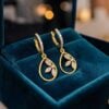 Pavé 0.60 Cts Round Brilliant F/VS1 Diamonds Dangle Earrings In 14K Yellow Gold