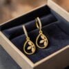 Pavé 0.60 Cts Round Brilliant F/VS1 Diamonds Dangle Earrings In 14K Yellow Gold