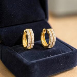 E-597 (34) 0.68 Cts Round Brilliant F/VS1 Diamonds Two-Row Hoop Earrings In 18K Yellow Gold