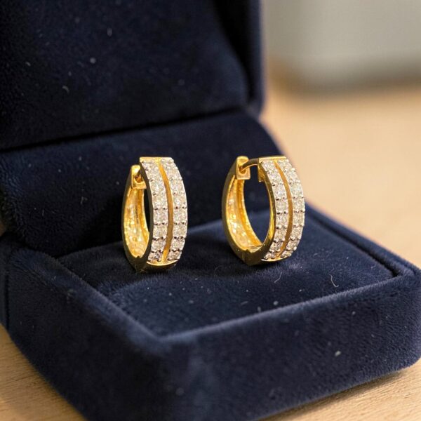 E-597 (34) 0.68 Cts Round Brilliant F/VS1 Diamonds Two-Row Hoop Earrings In 18K Yellow Gold