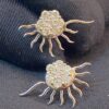 Pave 0.85 Cts Round Brilliant Cut Diamonds Sun Burst Stud Earrings In 18K Gold