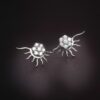 Pave 0.85 Cts Round Brilliant Cut Diamonds Sun Burst Stud Earrings In 18K Gold