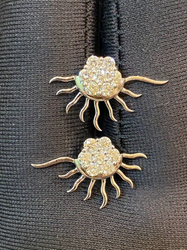 Pave 0.85 Cts Round Brilliant Cut Diamonds Sun Burst Stud Earrings In 18K Gold