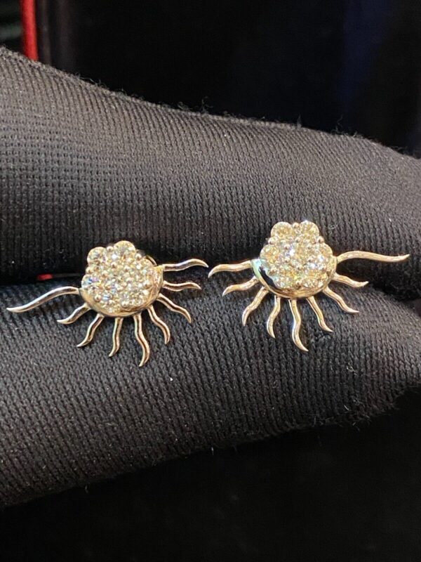 Pave 0.85 Cts Round Brilliant Cut Diamonds Sun Burst Stud Earrings In 18K Gold