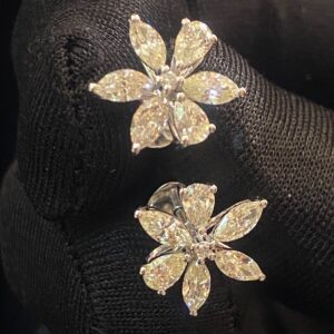 E-599-W (1) 1.62 Carats Pear Marquise Round Brilliant Cut Diamonds Stud Earrings In 14K Gold