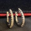 E-603 (2) Stunning 0.36 Cts Round Brilliant Cut Diamonds Petite Hoop Earrings In 18K Gold