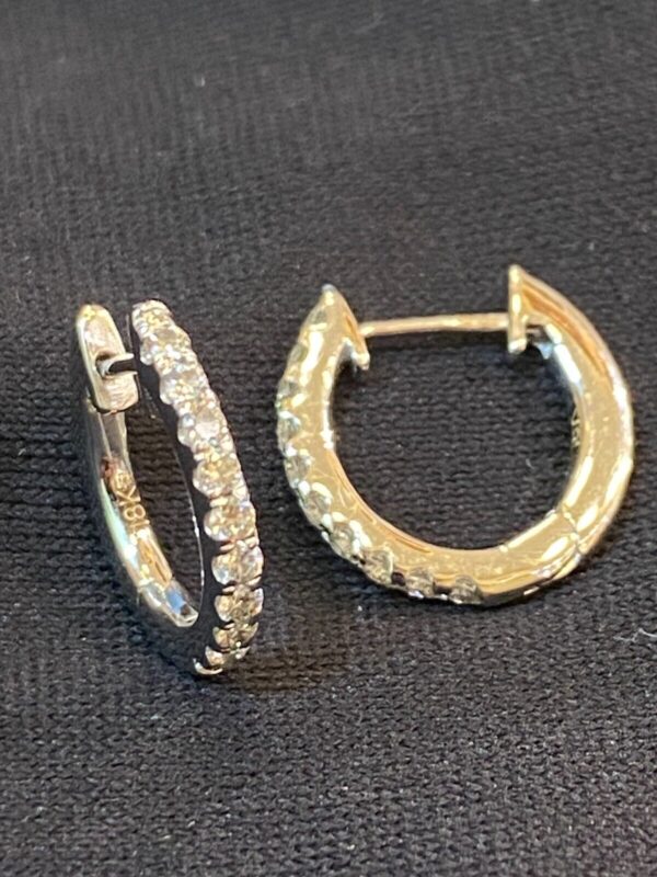 E-603 (3) Stunning 0.36 Cts Round Brilliant Cut Diamonds Petite Hoop Earrings In 18K Gold