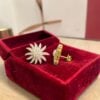 Pave 1.08 Cts Round Brilliant F/VS1 Diamonds Sunburst Stud Earrings In 14K Gold
