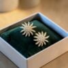 Pave 1.08 Cts Round Brilliant F/VS1 Diamonds Sunburst Stud Earrings In 14K Gold