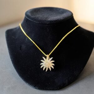 E-607-P (19) Beautiful 0.66 Cts Round Brilliant F/VS1 Diamonds Sunburst Necklace In 14K Gold