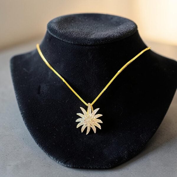 E-607-P (19) Beautiful 0.66 Cts Round Brilliant F/VS1 Diamonds Sunburst Necklace In 14K Gold