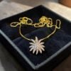 E-607-P (21) Beautiful 0.66 Cts Round Brilliant F/VS1 Diamonds Sunburst Necklace In 14K Gold