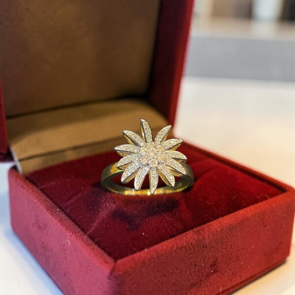 Stunning 1/2 Cts Round Brilliant F/VS1 Diamonds Sunburst Ring In 14K Yellow Gold