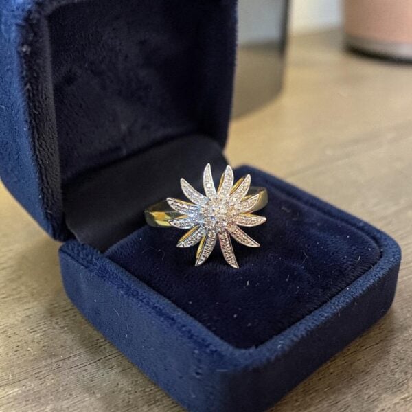 Stunning 1/2 Cts Round Brilliant F/VS1 Diamonds Sunburst Ring In 14K Yellow Gold