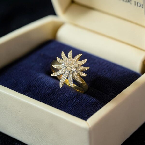 Stunning 1/2 Cts Round Brilliant F/VS1 Diamonds Sunburst Ring In 14K Yellow Gold
