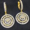 Pave 1.48 Cts Round Brilliant Cut Natural Diamonds Dangle Earrings In 14K Gold