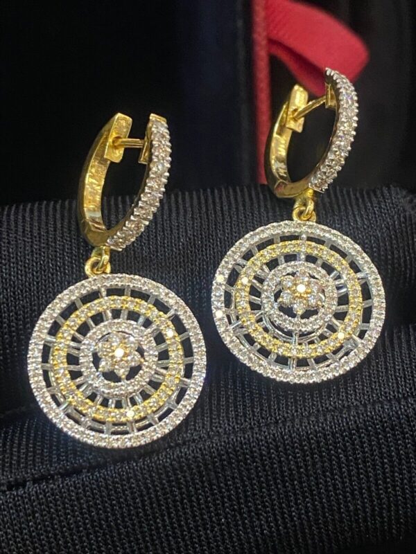 Pave 1.48 Cts Round Brilliant Cut Natural Diamonds Dangle Earrings In 14K Gold