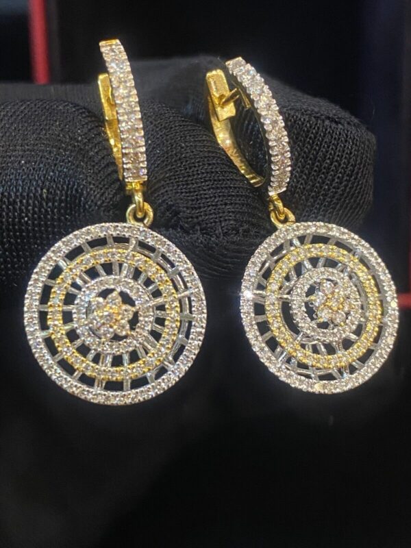 Pave 1.48 Cts Round Brilliant Cut Natural Diamonds Dangle Earrings In 14K Gold
