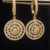Pave 1.48 Cts Round Brilliant Cut Natural Diamonds Dangle Earrings In 14K Gold