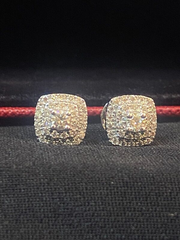Pave 0.72 Carats Round Brilliant Cut Diamonds Halo Stud Earrings In 585 14K Gold