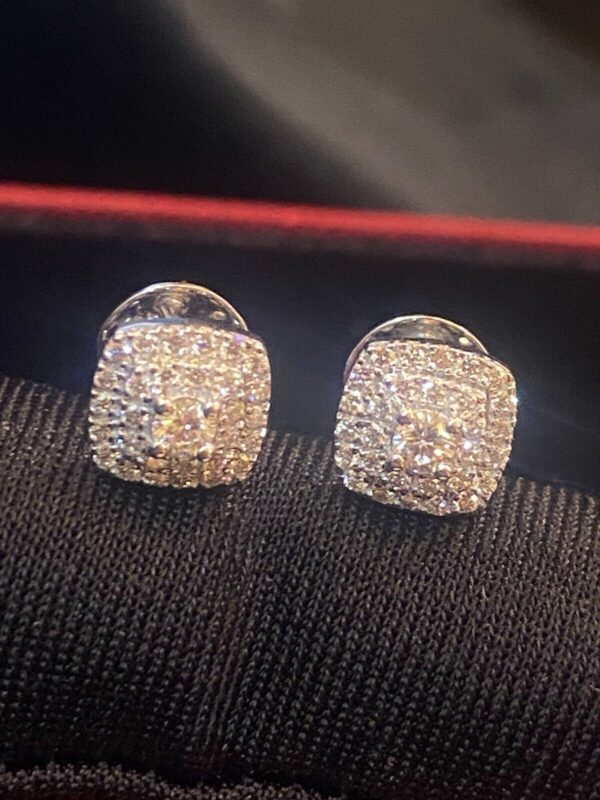 Pave 0.72 Carats Round Brilliant Cut Diamonds Halo Stud Earrings In 585 14K Gold