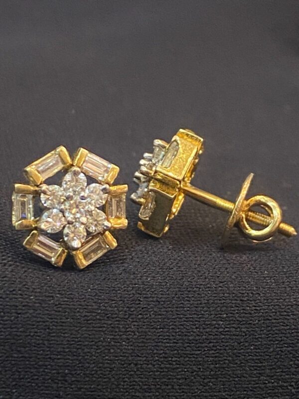 E-650 (10) Pave 1.32 Cts Round Baguette Cut Natural Diamonds Stud Earrings In 585 14K Gold