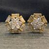 E-650 (11) Pave 1.32 Cts Round Baguette Cut Natural Diamonds Stud Earrings In 585 14K Gold