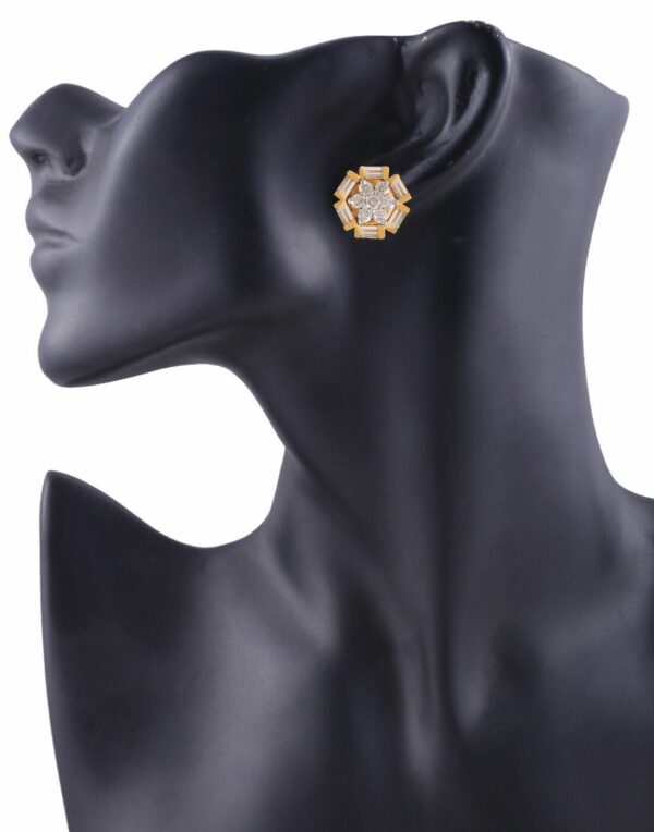 E-650 (14) Pave 1.32 Cts Round Baguette Cut Natural Diamonds Stud Earrings In 585 14K Gold