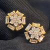 E-650 (2) Pave 1.32 Cts Round Baguette Cut Natural Diamonds Stud Earrings In 585 14K Gold