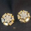 E-650 (3) Pave 1.32 Cts Round Baguette Cut Natural Diamonds Stud Earrings In 585 14K Gold