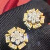 E-650 (4) Pave 1.32 Cts Round Baguette Cut Natural Diamonds Stud Earrings In 585 14K Gold