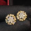 E-650 (5) Pave 1.32 Cts Round Baguette Cut Natural Diamonds Stud Earrings In 585 14K Gold