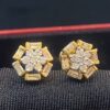 E-650 (6) Pave 1.32 Cts Round Baguette Cut Natural Diamonds Stud Earrings In 585 14K Gold