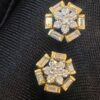 E-650 (7) Pave 1.32 Cts Round Baguette Cut Natural Diamonds Stud Earrings In 585 14K Gold